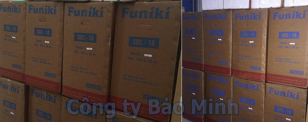 Các thùng máy điều hòa Funiki được xếp trong kho hoặc điểm bán, thể hiện tình hình phân phối sản phẩm.