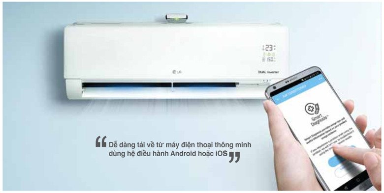 Giao diện ứng dụng LG ThinQ hiển thị trạng thái hoạt động của điều hòa