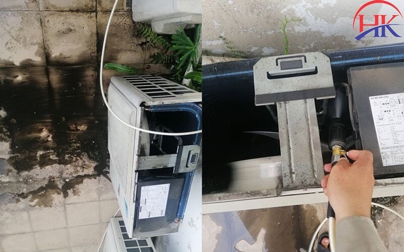 Làm sạch dàn nóng điều hòa Mitsubishi để tăng hiệu quả hoạt động.