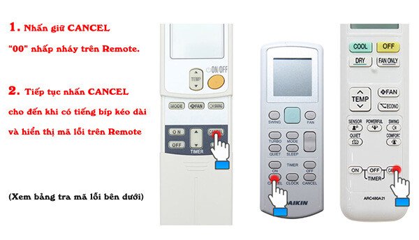 Màn hình điều khiển Đaikin hiển thị mã lỗi cụ thể sau khi test lỗi 00