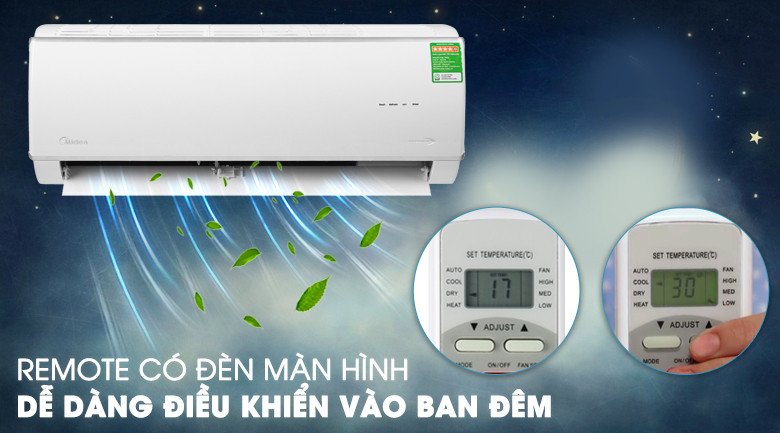 Remote có đèn màn hình của máy lạnh Midea Inverter 1.5 HP