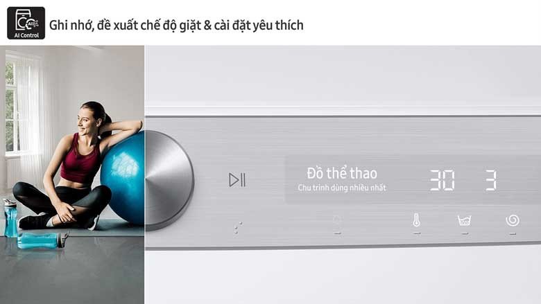 Bảng điều khiển AI Control đề xuất chế độ giặt trên máy giặt Samsung WW11CGP44DSHSV