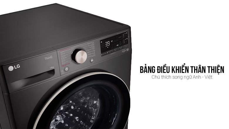 Bảng điều khiển song ngữ Anh-Việt máy giặt LG FV1414S3BA