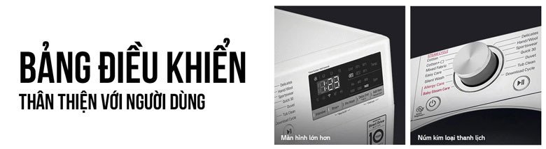 Bảng điều khiển song ngữ của máy giặt LG FV1209S5W lồng ngang