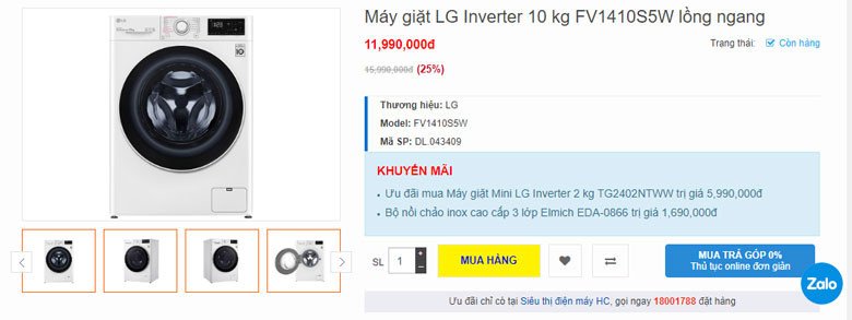Bảng điều khiển song ngữ của máy giặt LG FV1410S5W