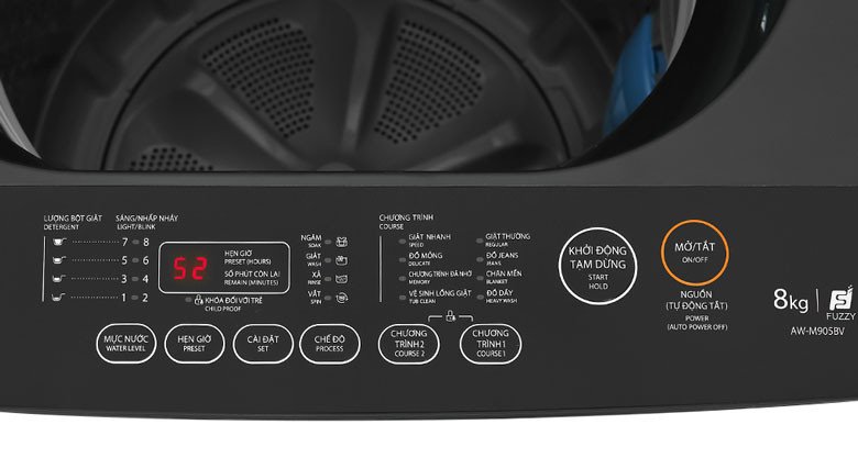 Bảng điều khiển song ngữ dễ sử dụng của máy giặt Toshiba AW-M905BV(MK).