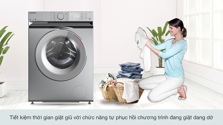 Biểu tượng chức năng tự phục hồi khi mất điện trên máy giặt Toshiba
