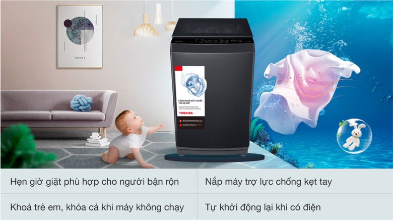 Các tiện ích an toàn và linh hoạt trên máy giặt Toshiba AW-M905BV(MK).