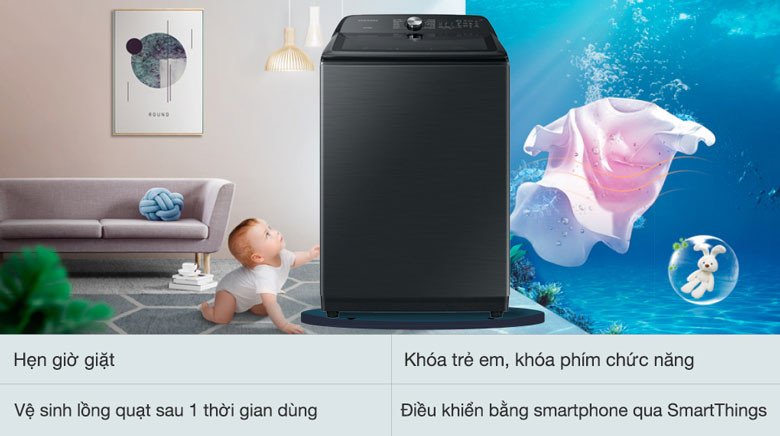 Các tiện ích thông minh tích hợp trên máy giặt Samsung WA23A8377GV/SV
