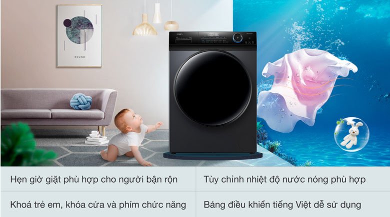 Các tiện ích thông minh trên máy giặt Aqua AQD-DD1102G.BK
