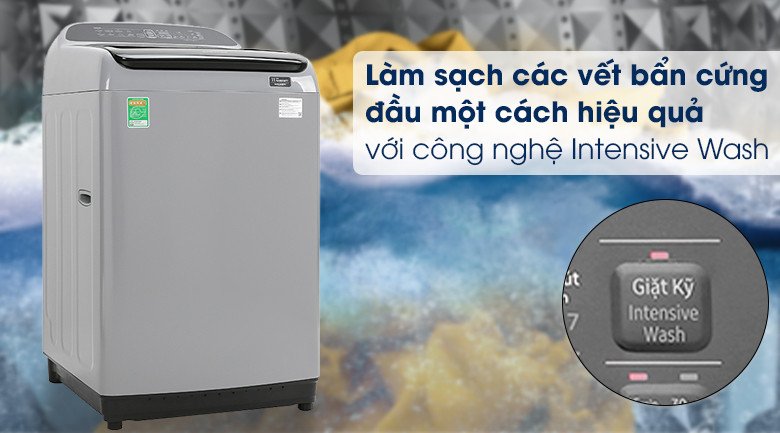 Chế độ Intensive Wash giúp máy giặt Samsung loại bỏ vết bẩn cứng đầu.