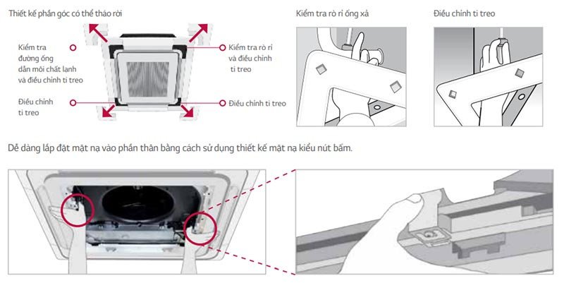 Chi tiết lắp đặt dễ dàng trên điều hòa Cassette LG