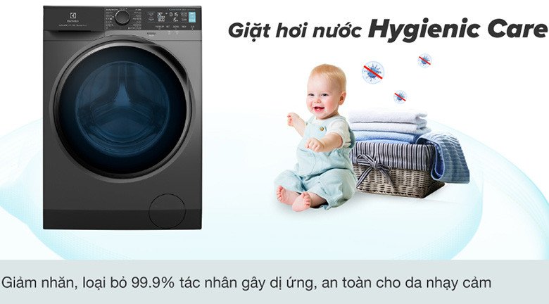 Chức năng giặt hơi nước Hygienic Care diệt khuẩn trên máy giặt Electrolux EWF1142R7SB