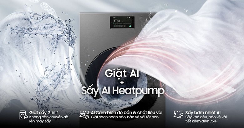 Công nghệ giặt AI và sấy AI Heatpump trên máy giặt Samsung WD25DB8995BZSV