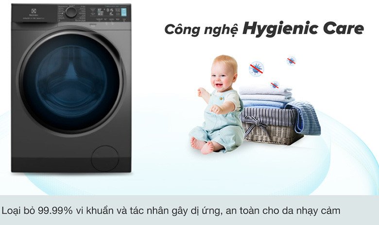 Công nghệ giặt hơi nước Hygienic Care loại bỏ vi khuẩn trên máy Electrolux EWF1141R9SB