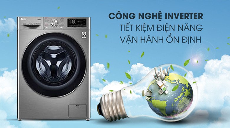 Công nghệ Inverter trên máy giặt LG FV1450S3V giúp tiết kiệm điện