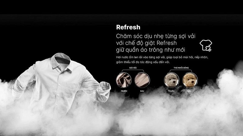 Công nghệ Refresh dùng hơi nước làm mới quần áo trên máy giặt Aqua 10kg