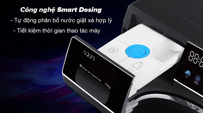 Công nghệ Smart Dosing tự động phân bổ nước giặt trên máy giặt Aqua Inverter