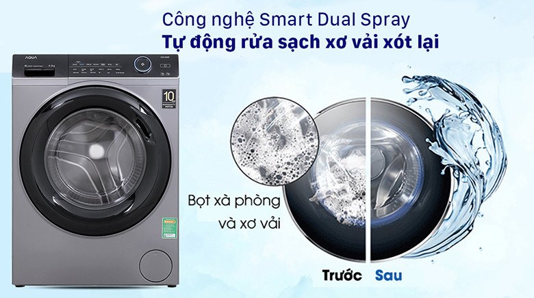 Công nghệ Smart Dual Spray tự làm sạch trên máy giặt Aqua