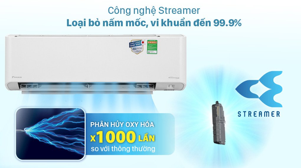 Công nghệ Streamer trên điều hòa Daikin loại bỏ vi khuẩn