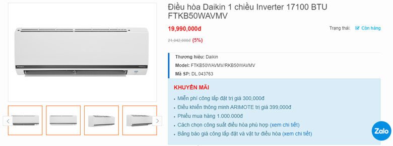 Điều hòa Daikin FTKB50WAVMV: Chất lượng đáng tin cậy