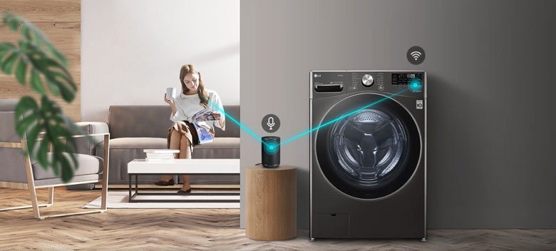 Điều khiển giọng nói với loa thông minh trên máy giặt sấy LG F2721HVRB