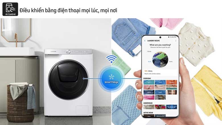 Điều khiển máy giặt Samsung WW11CGP44DSHSV từ xa qua ứng dụng điện thoại