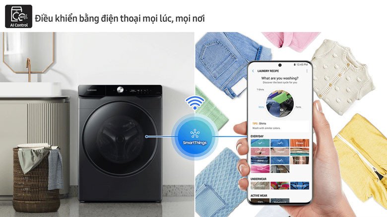Điều khiển máy giặt sấy Samsung WD12TP34DSX/SV bằng điện thoại qua SmartThings