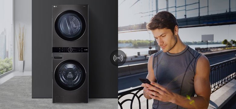 Điều khiển và giám sát máy giặt sấy LG WashTower WT1410NHB từ xa qua ứng dụng LG ThinQ