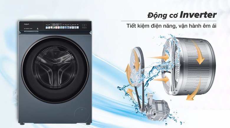 Động cơ Inverter bền bỉ giúp máy giặt Aqua Inverter 10kg AW10-BD4377U1L(GN) vận hành êm ái