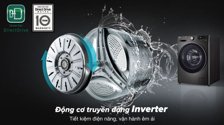 Động cơ Inverter truyền động trực tiếp trên máy giặt LG FV1414S3BA vận hành êm ái