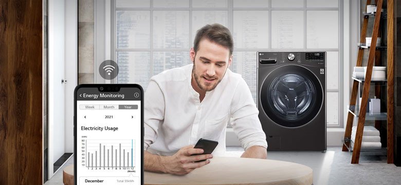Giao diện theo dõi trạng thái máy giặt LG F2721HVRB trên điện thoại