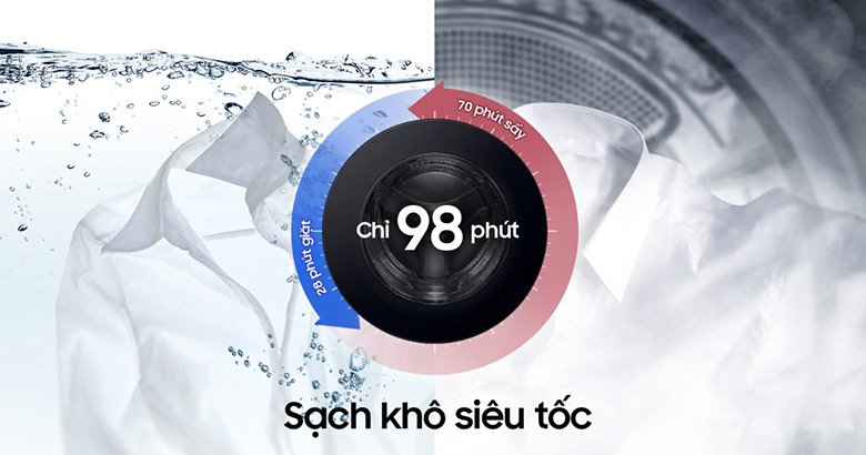 Giặt sấy siêu tốc chỉ 98 phút trên máy giặt sấy Samsung WD25DB8995BZSV