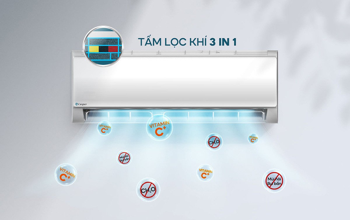 Hệ thống lọc khí 3 trong 1 trên máy lạnh Casper TC-09IS35