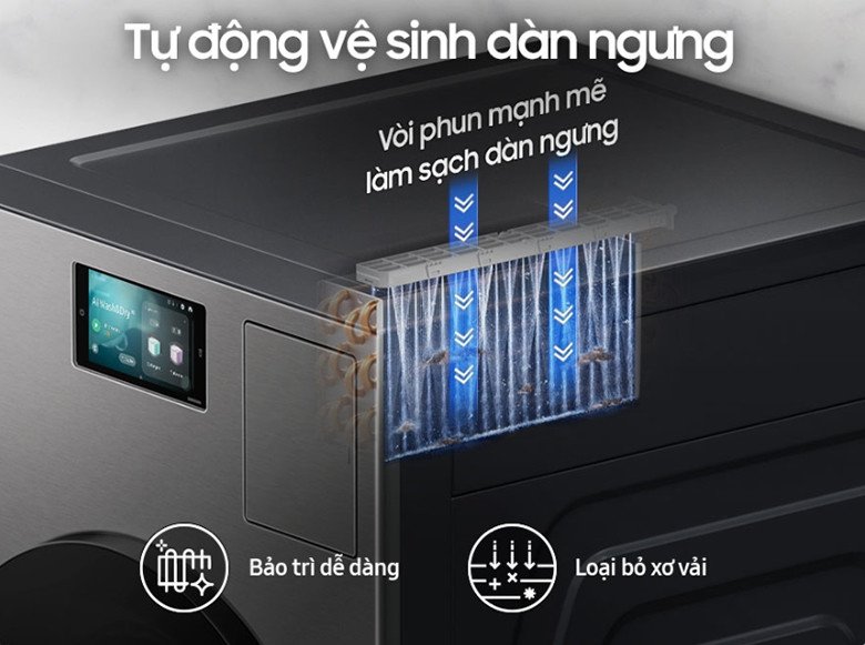Hệ thống tự động vệ sinh dàn ngưng của máy giặt sấy Samsung WD25DB8995BZSV