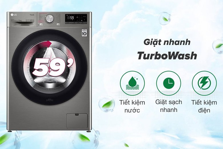 Hệ thống vòi phun TurboWash hoạt động trong lồng giặt LG FV1410S4P