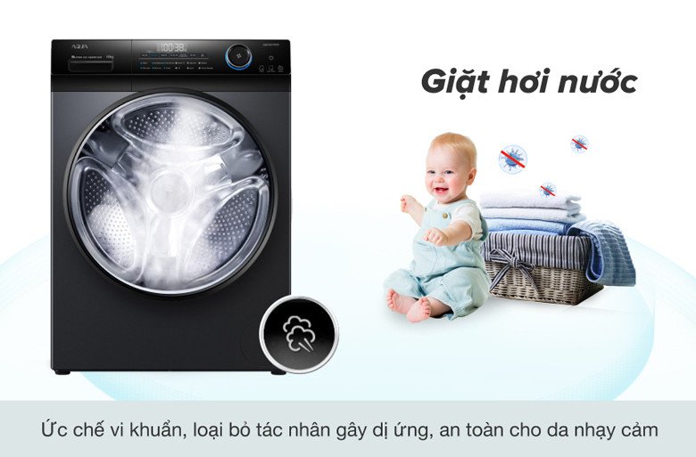 Hiệu quả giặt hơi nước trên máy giặt Aqua AQD-DD1102G.BK