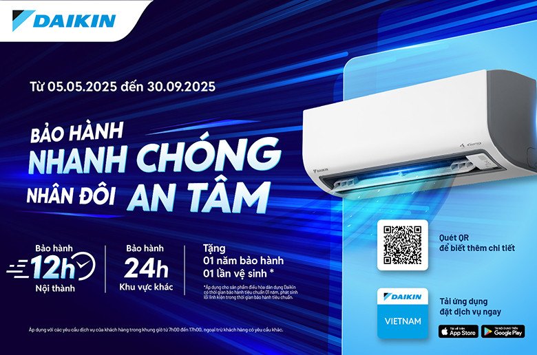 Hình ảnh quảng cáo chương trình bảo hành nhanh chóng điều hòa Daikin