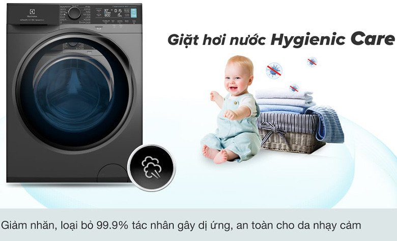 Hơi nước từ công nghệ Hygienic Care diệt khuẩn trên máy Electrolux EWF1042R7SB