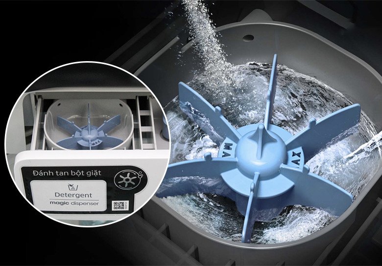 Hộp đánh tan bột giặt Magic Dispenser trên máy giặt Samsung