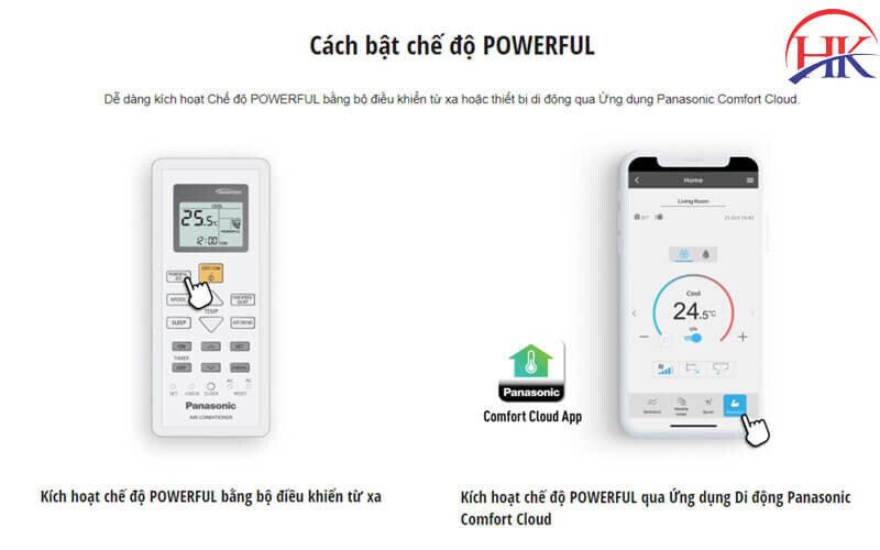 Hướng dẫn bật chế độ Powerful trên điều khiển máy lạnh Panasonic.