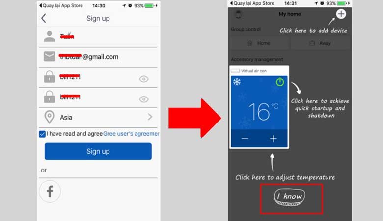 Hướng dẫn sử dụng cơ bản các nút điều khiển trong ứng dụng Gree+ trên iOS