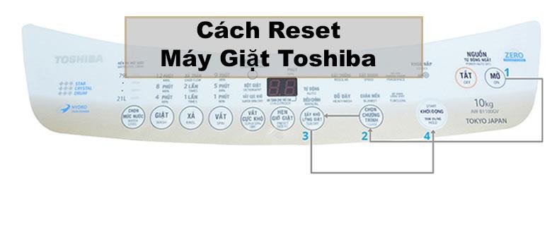 Hướng dẫn thao tác reset máy giặt Toshiba trên bảng điều khiển.