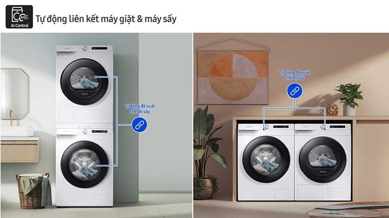 Kết nối thông minh giữa máy giặt Samsung WW11CGP44DSHSV và máy sấy