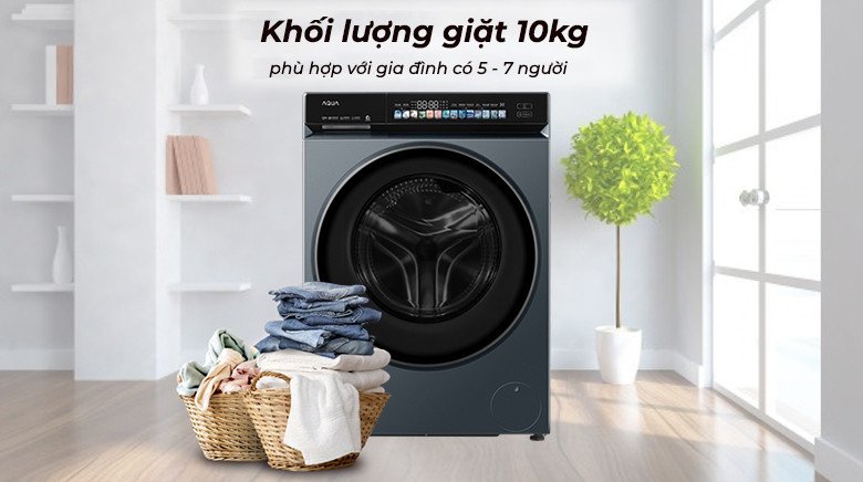 Khối lượng giặt 10kg của máy giặt Aqua AW10-BD4377U1L(GN) đáp ứng nhu cầu gia đình lớn