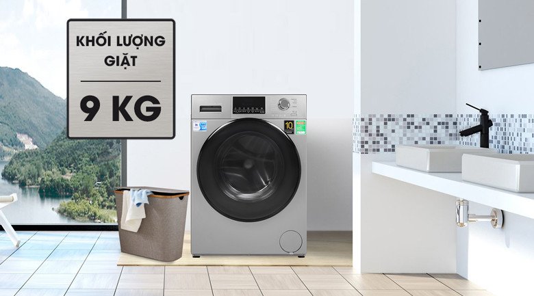 Khối lượng giặt 9kg trên máy giặt Aqua lồng ngang AQD-D900F S