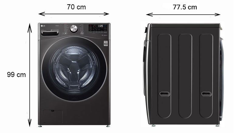 Kích thước máy giặt sấy LG F2721HVRB 21kg thực tế