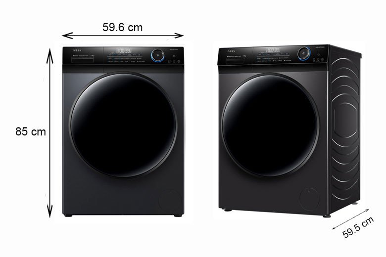 Kích thước thực tế của máy giặt Aqua AQD-DD1102G.BK lồng ngang