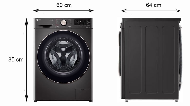 Kích thước thực tế của máy giặt LG FV1414S3BA lồng ngang 14kg
