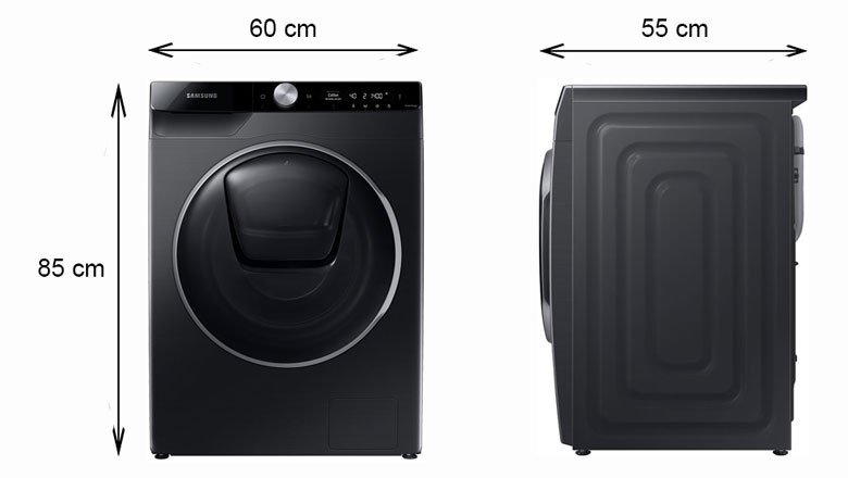 Kích thước thực tế của máy giặt Samsung WW10TP54DSB/SV lồng ngang